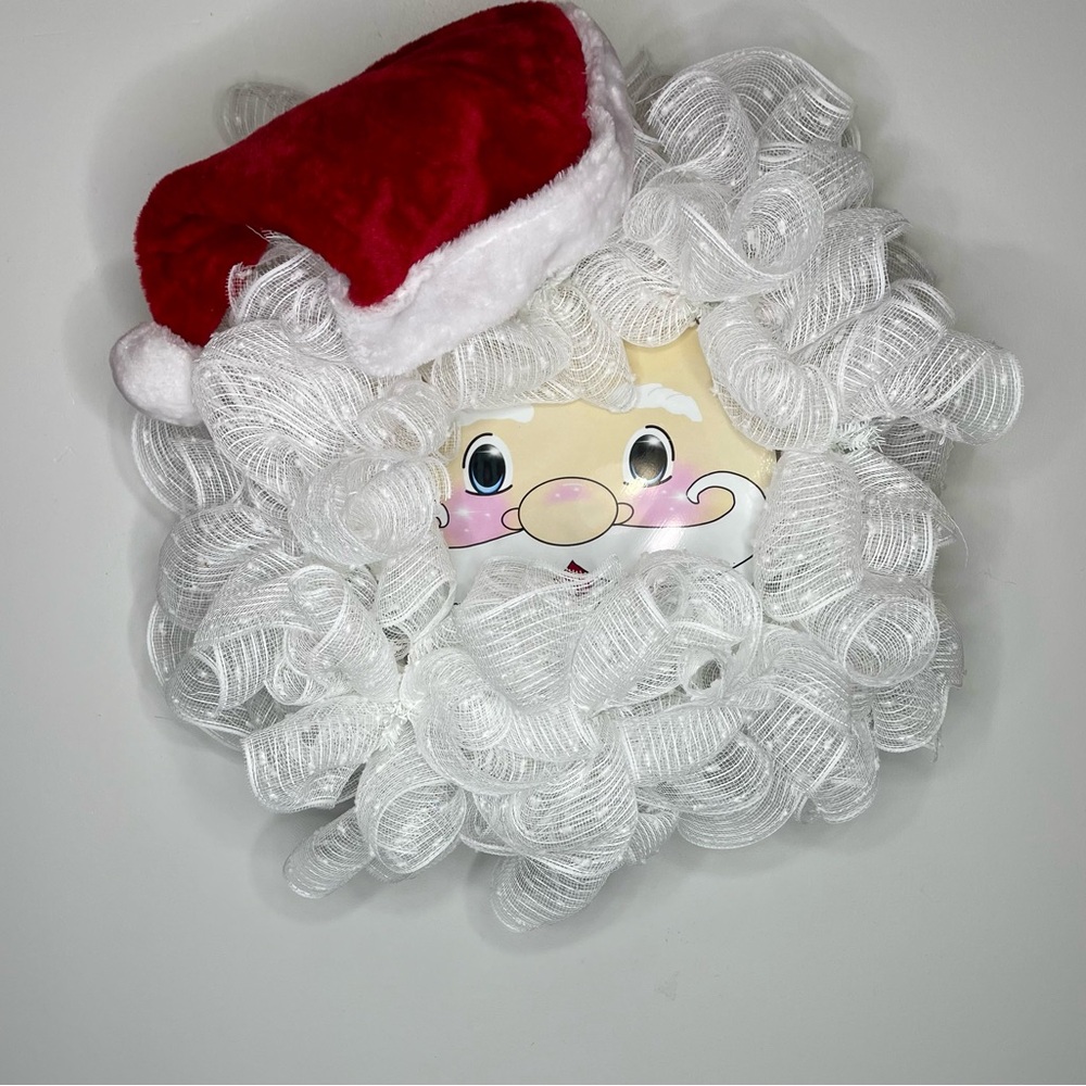 Festive Santa Claus Wreath with Red Hat